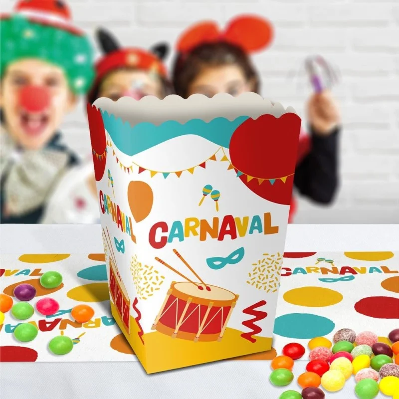 6 pots à bonbons en carton avec déco carnaval