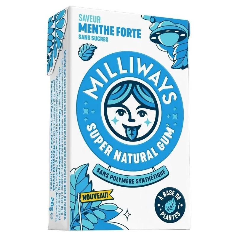 Chewing gum Milliways menthe forte sans sucre 20g