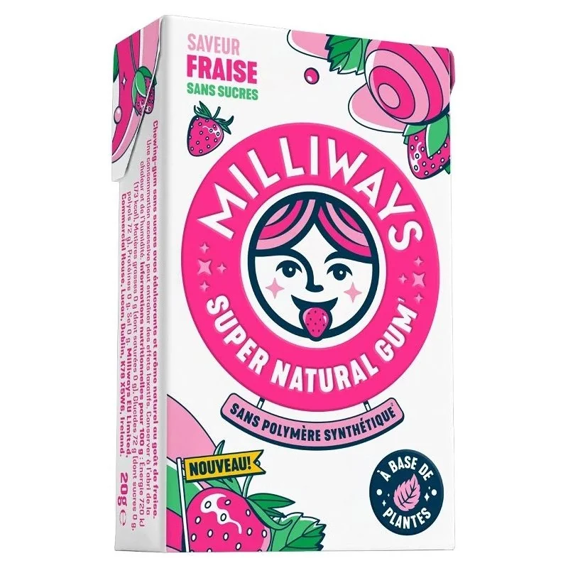 Chewing gum Milliways fraise sans sucre